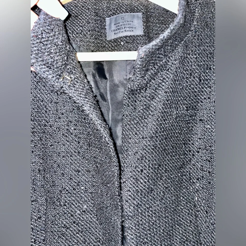 CHANEL Black Sequence Tweed 3/4 Sleeve Blazer Fit Size Small